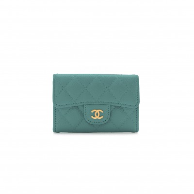 CHANEL CAVIAR QUILTED FLAP CARD HOLDER WALLET GREEN AP0214 (11.3*7.5*2.5cm)