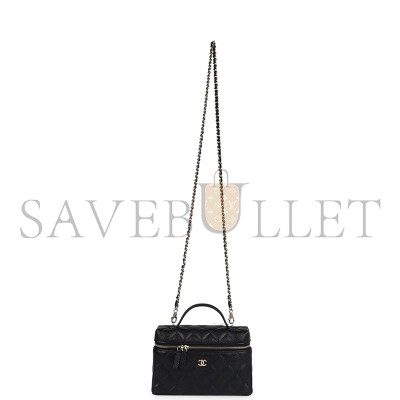 CHANEL CC TOP HANDLE LONG VANITY CASE WITH CHAIN BLACK SHINY CAVIAR LIGHT GOLD HARDWARE 1109942 (19.5*17*5cm) CHANEL CC TOP HANDLE LONG VANITY CASE WITH CHAIN BLACK SHINY CAVIAR LIGHT GOLD HARDWARE 1109942 (19.5*17*5cm)