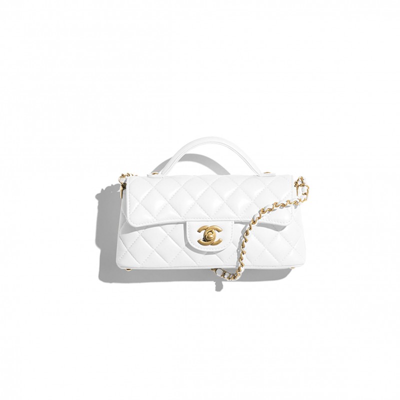 CHANEL MASTER MINI FLAP BAG WITH TOP HANDLE LAMBSKIN & GOLD-TONE METAL WHITE AS5354 (20*14*5.5cm)