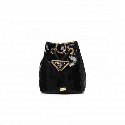 PRADA BLACK SEQUINED SATIN MINI 1NR016 (12*9*6cm) 