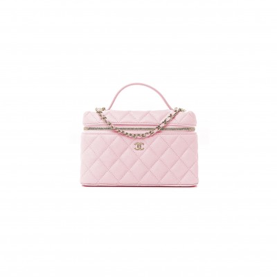 CHANEL CC TOP HANDLE LONG VANITY CASE WITH CHAIN SHINY CAVIAR LIGHT GOLD HARDWARE LIGHT PINK AP4385 B10582 (19.5*17*5cm) CHANEL CC TOP HANDLE LONG VANITY CASE WITH CHAIN SHINY CAVIAR LIGHT GOLD HARDWARE LIGHT PINK AP4385 B10582 (19.5*17*5cm)