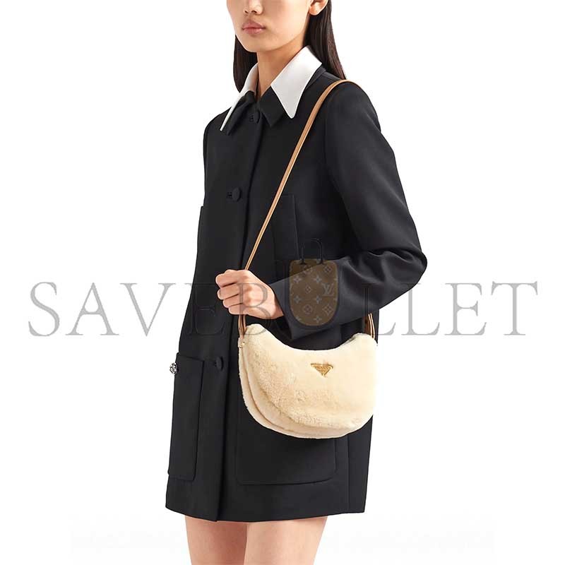 PRADA ARQUÉ SHEARLING AND LEATHER SHOULDER BAG 1BC194 (22.5*18.5*6cm) PRADA ARQUÉ SHEARLING AND LEATHER SHOULDER BAG 1BC194 (22.5*18.5*6cm)