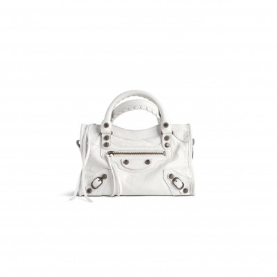 BALENCIAGA WOMEN'S LE CITY BAG MINI IN OPTIC WHITE 8063952ABEK9104 (23.8*16*6.3cm)