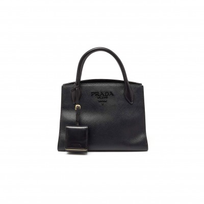 PRADA BLACK SAFFIANO CUIR LEATHER SMALL MONOCHROME TOTE 1BA156 (26*20*10cm)