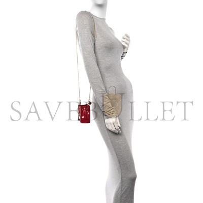 PRADA VERNICE METAL TRIANGLE LOGO MINI DRAWCORD POUCH SHOULDER BAG CHERRY 1NR016 (9.5*9*6cm) PRADA VERNICE METAL TRIANGLE LOGO MINI DRAWCORD POUCH SHOULDER BAG CHERRY 1NR016 (9.5*9*6cm)