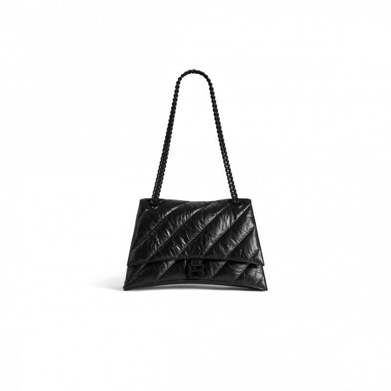 BALENCIAGA WOMEN'S CRUSH CHAIN BAG MEDIUM IN BLACK 716393210IY1000 (31*19.8*6.9cm)