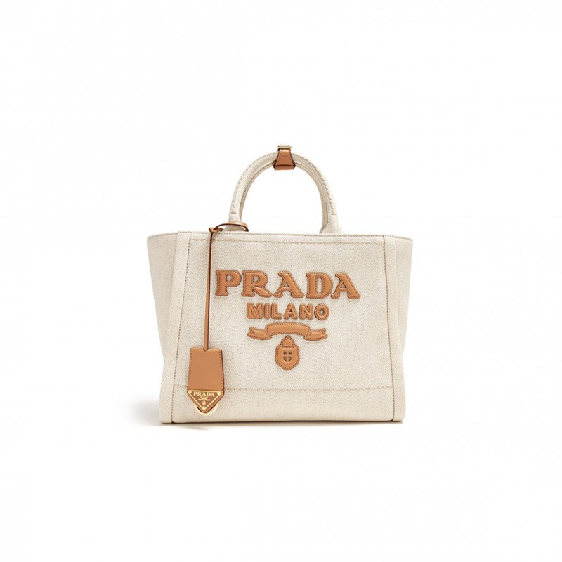 PRADA BRAND-TYPOGRAPHY LINEN-BLEND TOTE BAG 1BG474 (31*24*13cm) 