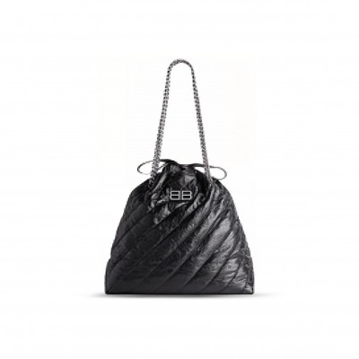 BALENCIAGA WOMEN'S CRUSH TOTE BAG MEDIUM IN BLACK 742941210J01000 (45.9*39.8*13.9cm)