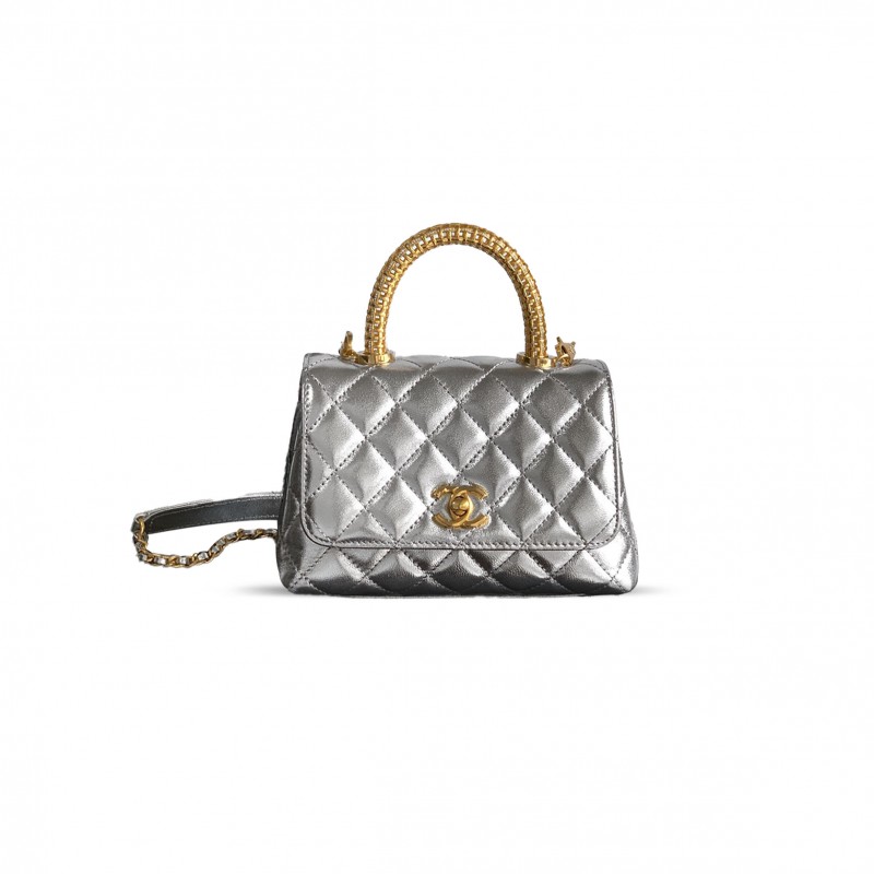 CHANEL MINI 25A CALFSKIN QUILTED TOP HANDLE FLAP BAG AS2212 (19*13*9cm)