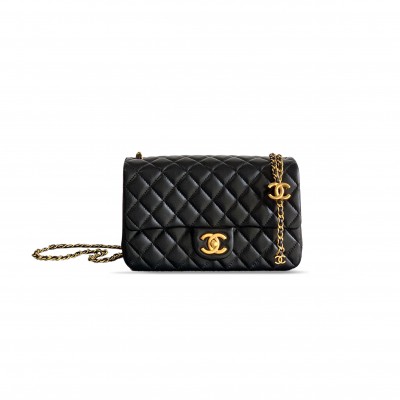 CHANEL MASTER LARGE FLAP BAG SHINY LAMSKIN IN BLACK 255301 (23.5*14.5*7cm)
