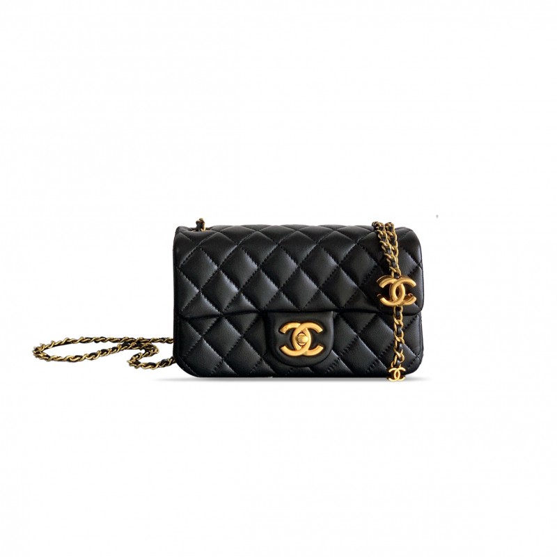 CHANEL MASTER MINI FLAP BAG SHINY LANBSKIN IN BLACK AS5759 (20*13*7cm)