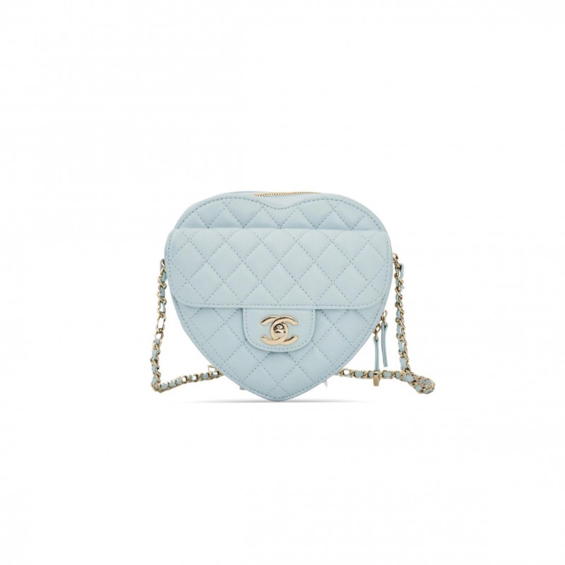 CHANEL HEART BAG LAMBSKIN IN SILVER BLUE AS3191(19*18*5.5cm)