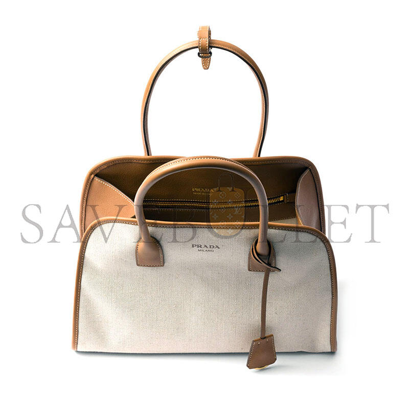 PRADA MEDIUM LINEN BLEND AND LEATHER TOTE BAG 1BG572 (35*22*18cm)