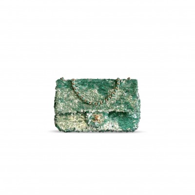CHANEL MASTER FLAP BAG SEQUINS & GOLD-TONE METAL GOLDEN & GREEN AS4561 (21*14*8cm) CHANEL MASTER FLAP BAG SEQUINS & GOLD-TONE METAL GOLDEN & GREEN AS4561 (21*14*8cm)