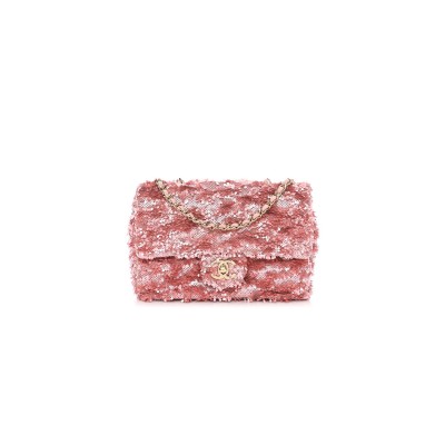 CHANEL MASTER FLAP BAG SEQUINS & GOLD-TONE METAL GOLDEN & PINK AS4561 (21*14*8cm)