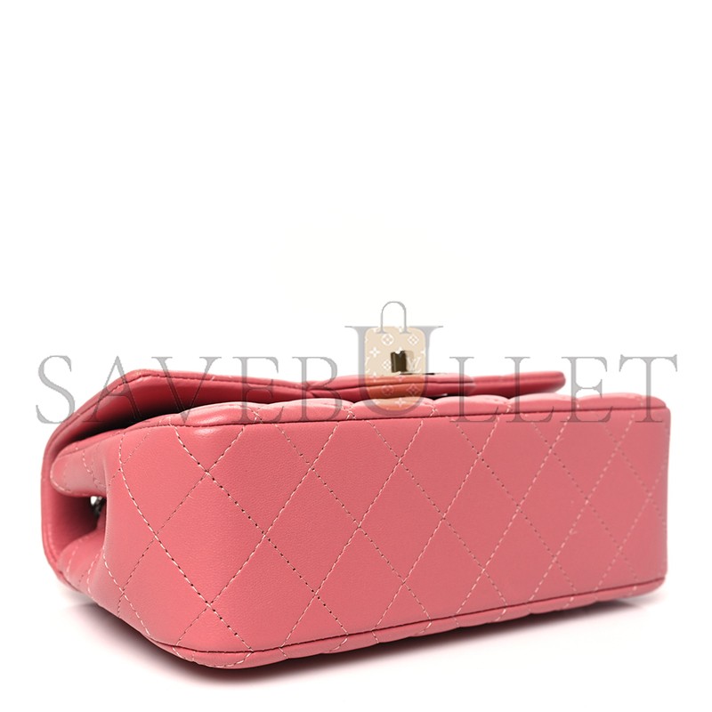 CHANEL LAMBSKIN QUILTED MINI RECTANGULAR FLAP PINK  A01116 (20*13*6cm) 