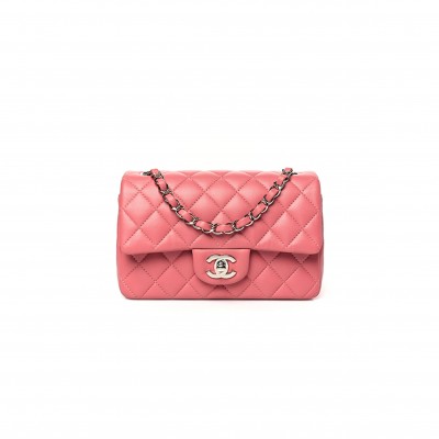 CHANEL LAMBSKIN QUILTED MINI RECTANGULAR FLAP PINK  A01116 (20*13*6cm) 