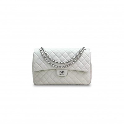 CHANEL SHINY CAVIAR SILVER CLUTCH PURSE LARGE FLAP CROSSBODY BAG (40*27*12cm) 