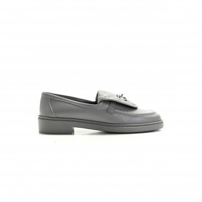 CHANEL LAMBSKIN QUILTED CC TURNLOCK LOAFERS GREY  