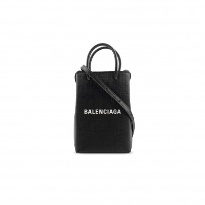 BALENCIAGA SHOPPING PHONE HOLDER BAG BLACK 593820 (18*11*5cm)
