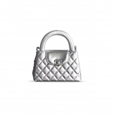 CHANEL MASTER SILVER QUILTED LAMBSKIN MINI KELLY SILVER HARDWARE AS4416 (19*13*7cm)
