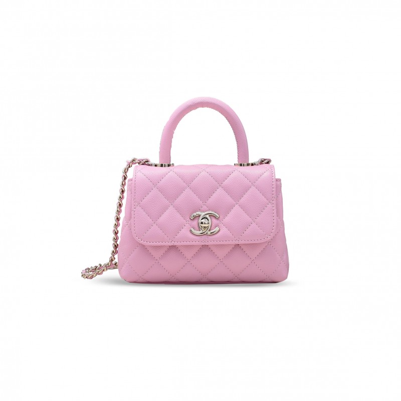 CHANEL MASTER MINI COCO HANDLE FLAP BAG CAVIAR & LIGHT GOLD METAL PINK AS4244 (14.5*11.5*5.5cm)