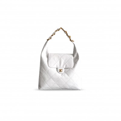 CHANEL MASTER LARGE HOBO BAG CALFSKIN & GOLD METAL WHITE 496583 (36*34*12cm)