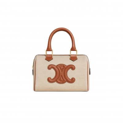 CELINE SMALL BOSTON CUIR TRIOMPHE IN TEXTILE AND CALFSKIN 113773DU3.05LU (20*14*10cm)