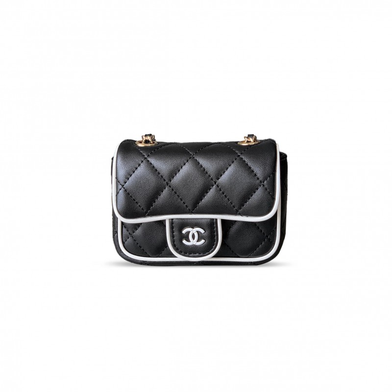CHANEL MASTER MINI FLAP BAG, LAMBSKIN, BLACK & WHITE AP4512 (11.5*8.5*4cm)