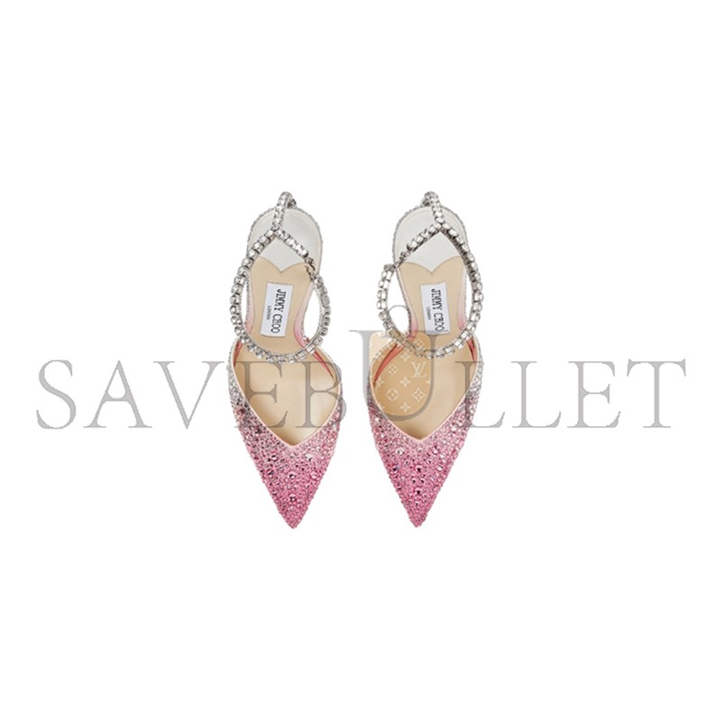 JIMMY CHOO CANDY PINK SATIN PUMPS WITH CRYSTALS SAEDA100ZPJ