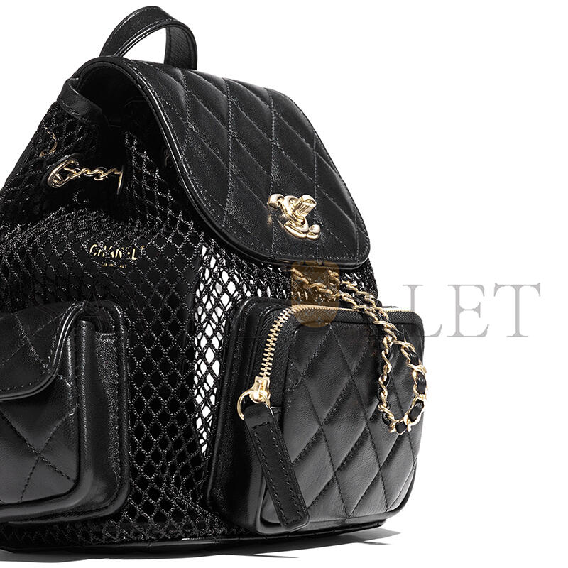 CHANEL MASTER BACKPACK MESH, SHINY LAMBSKIN & GOLD-TONE METAL BLACK AS5484 (25*23*14cm)
