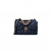 CHANEL LAMBSKIN QUILTED LARGE CHANEL 19 FLAP NAVY BLUE AS1161 (30*20*10cm)