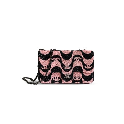CHANEL MASTER SEQUINS PINK & BLACK FLAP BAG A01112 (25*15*6cm)