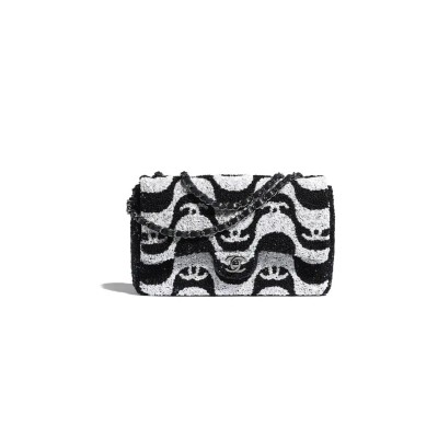 CHANEL MASTER SEQUINS WHITE & BLACK FLAP BAG A01112 (25*15*6cm)