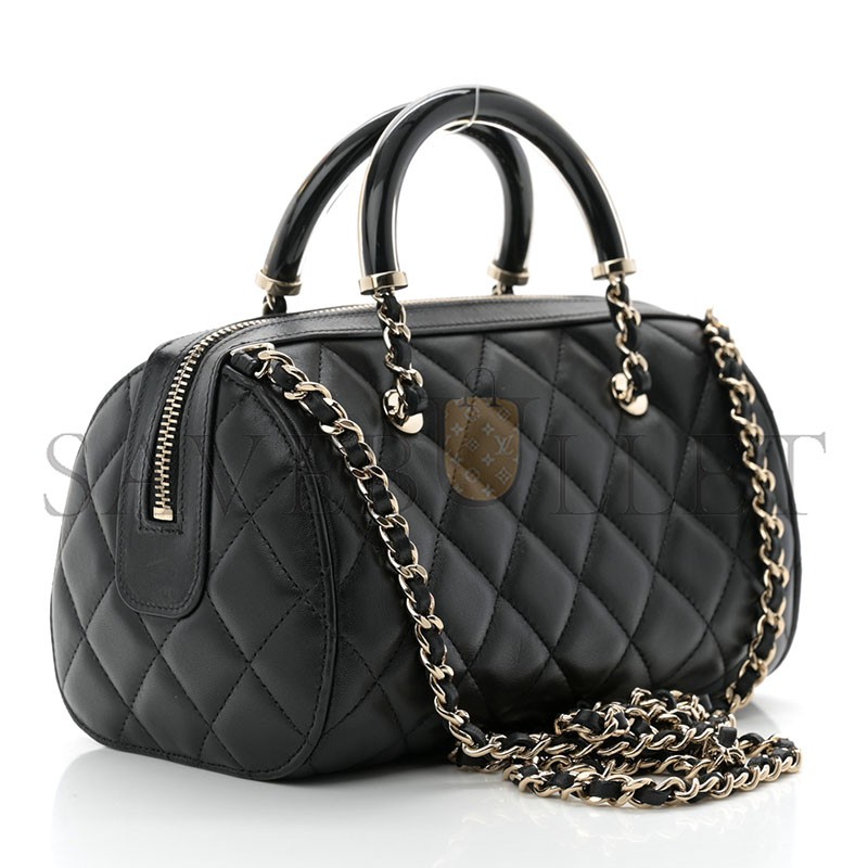 CHANEL MASTER LAMBSKIN QUILTED MINI BOWLING BAG BLACK AP4411 (18.5*11.4*4cm)