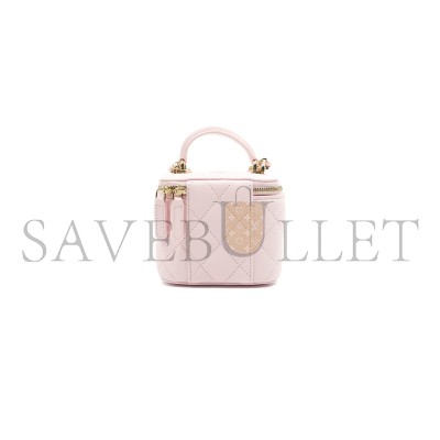 CHANEL MINI TOP HANDLE VANITY WITH CHAIN LIGHT PINK LAMBSKIN GOLD HARDWARE  (10*9*7cm)