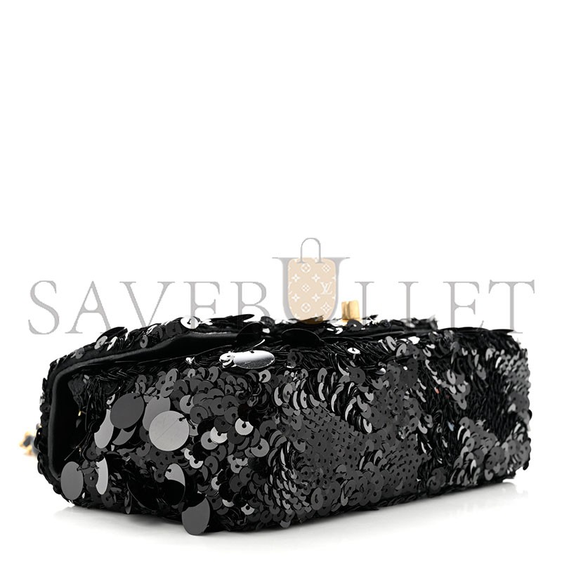 CHANEL MASTER SEQUIN MINI RECTANGULAR FLAP BLACK AS3523 (20*12*9cm)