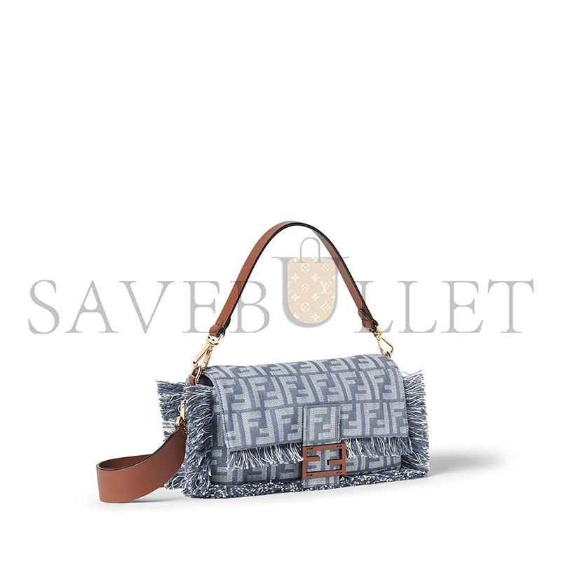 FENDI BAGUETTE BLUE DENIM EFFECT FF JACQUARD BAG 8BR600AUT4F1SXQ (27*15*6cm)