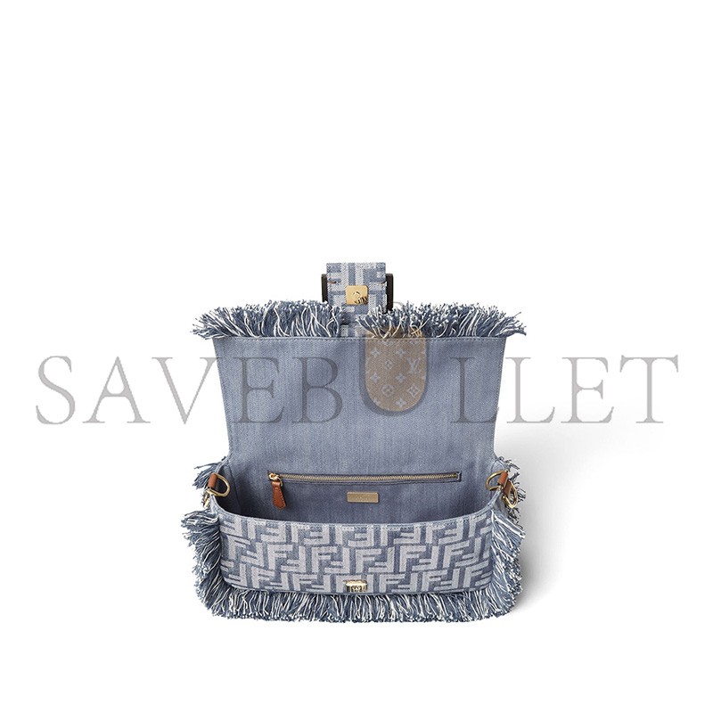 FENDI BAGUETTE BLUE DENIM EFFECT FF JACQUARD BAG 8BR600AUT4F1SXQ (27*15*6cm)