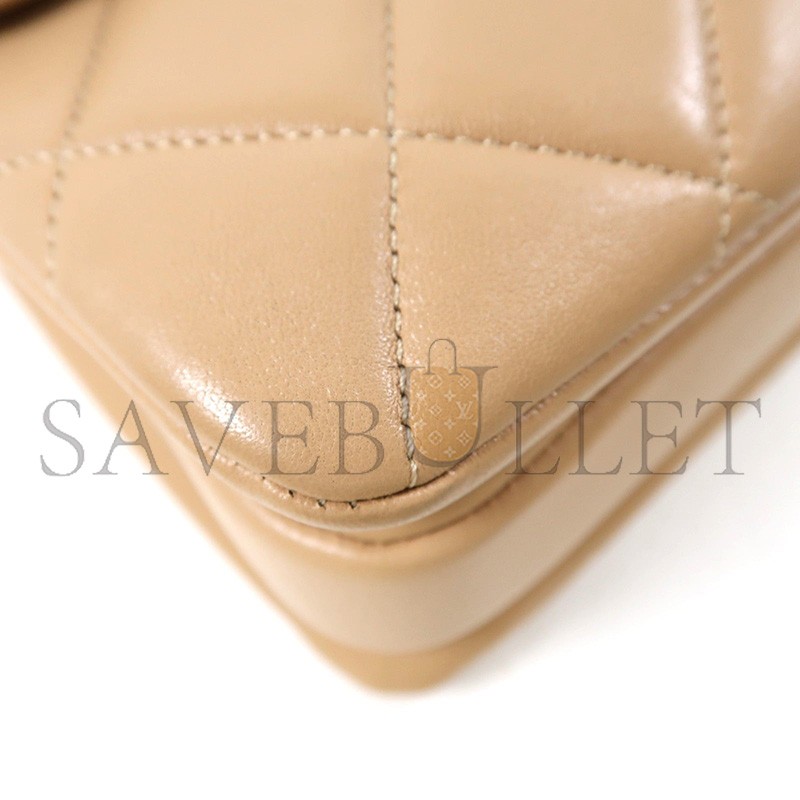 CHANEL COWHIDE LEATHER CHAIN SHOULDER GOLD BUCKLE HANDLE SHOULDER BAG BEIGE  (25*17*9cm)