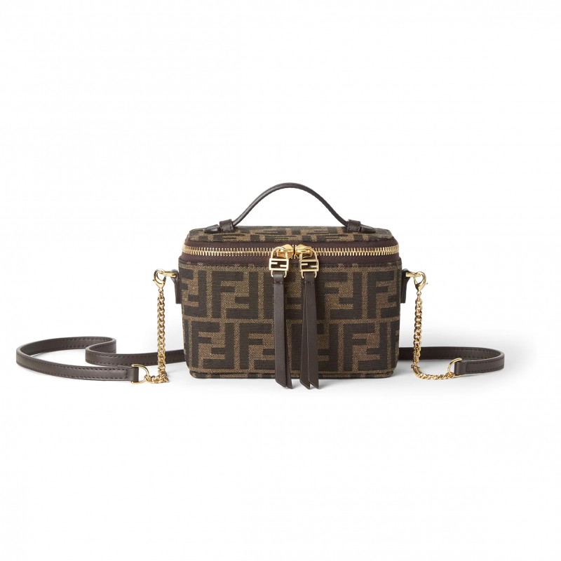 FENDI VANITY TOBACCO BROWN FF JACQUARD FABRIC MINI-BAG 8BS108AFPMF1GL7 (16*11*8cm) FENDI VANITY TOBACCO BROWN FF JACQUARD FABRIC MINI-BAG 8BS108AFPMF1GL7 (16*11*8cm)