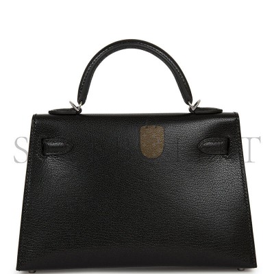 HERMÈS MASTER KELLY SELLIER 20 BLACK CHEVRE CHAMKILA PALLADIUM HARDWARE 2963547 (20*11*6cm)