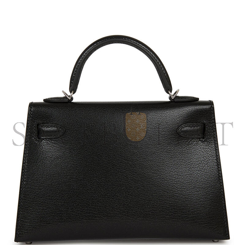 HERMÈS MASTER KELLY SELLIER 20 BLACK CHEVRE CHAMKILA PALLADIUM HARDWARE 2963547 (20*11*6cm)
