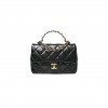 CHANEL SHINY LAMBSKIN QUILTED GOLDEN LINKS TOP HANDLE FLAP BLACK AS1160 (20*13*5cm)