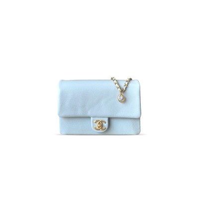 CHANEL SMALL FLAP BAG GRAINED SHINY CALFSKIN & GOLD-TONE METAL AS5186 (23*15*8cm)