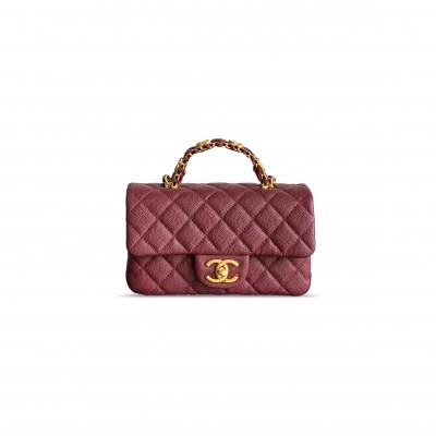 CHANEL MINI FLAP HANDLE CALFSKIN CAVIAR AS5701 (20*12*6cm）