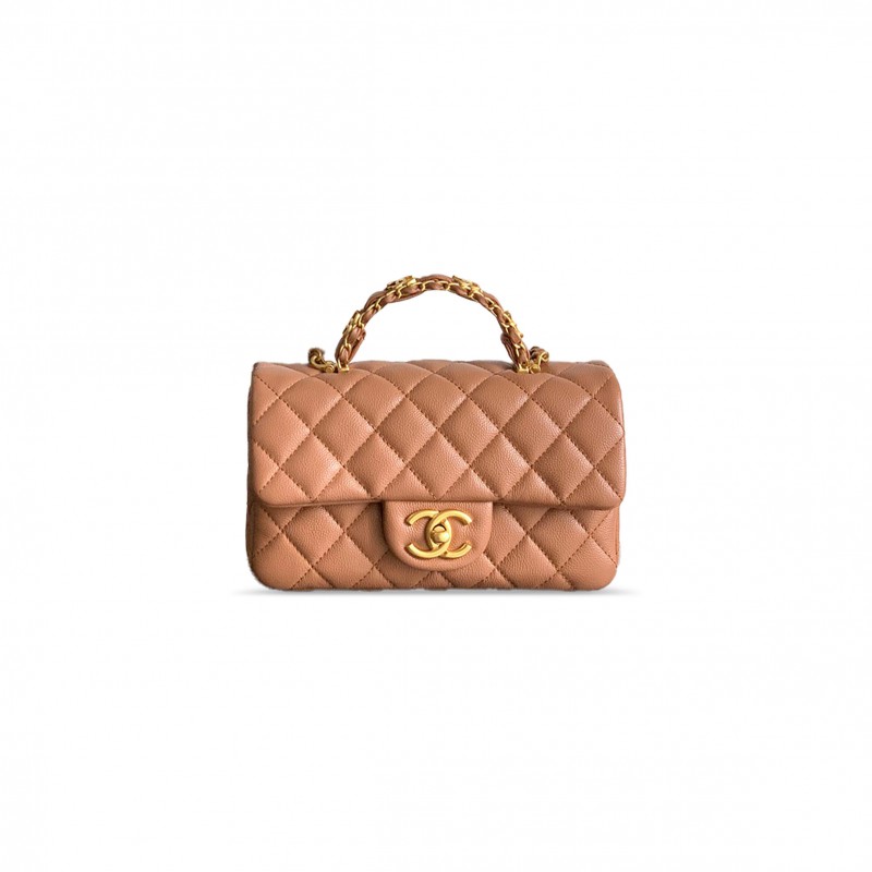 CHANEL MINI FLAP HANDLE CALFSKIN CAVIAR AS5701 (20*12*6cm）