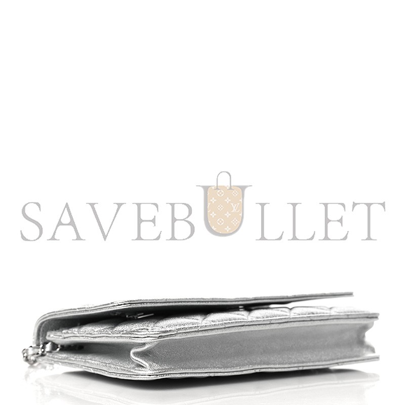 CHANEL METALLIC LAMBSKIN QUILTED WALLET ON CHAIN WOC SILVER AP0250 (19*13*3cm)