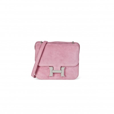 HERMES MASTER A ROSE INDIENNE VEAU DOBLIS SUEDE MINI CONSTANCE WITH PALLADIUM HARDWARE 436576 (18*14.5*6cm)
