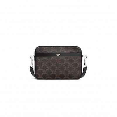 CELINE SMALL MESSENGER BAG IN TRIOMPHE CANVAS AND CALFSKIN 113942EVJ.38SI (20.5*15*5cm)